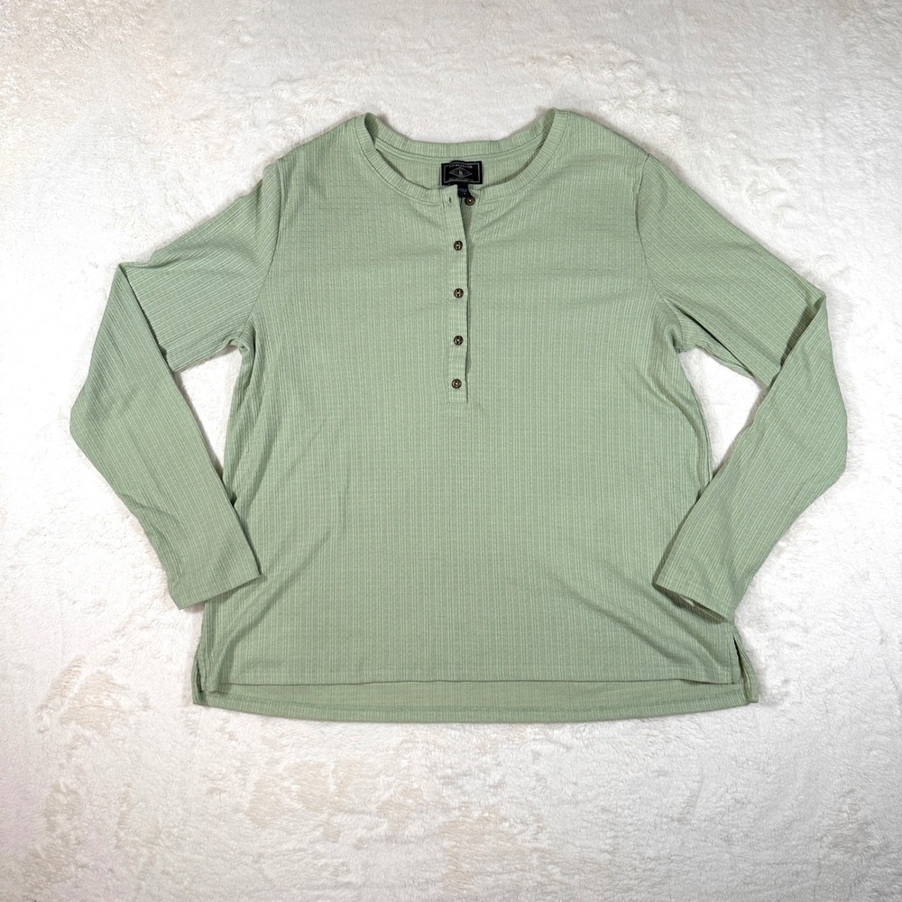 GH Bass Womens Sage Green Ribbed Knit Henley Long Sleeve Top Size L